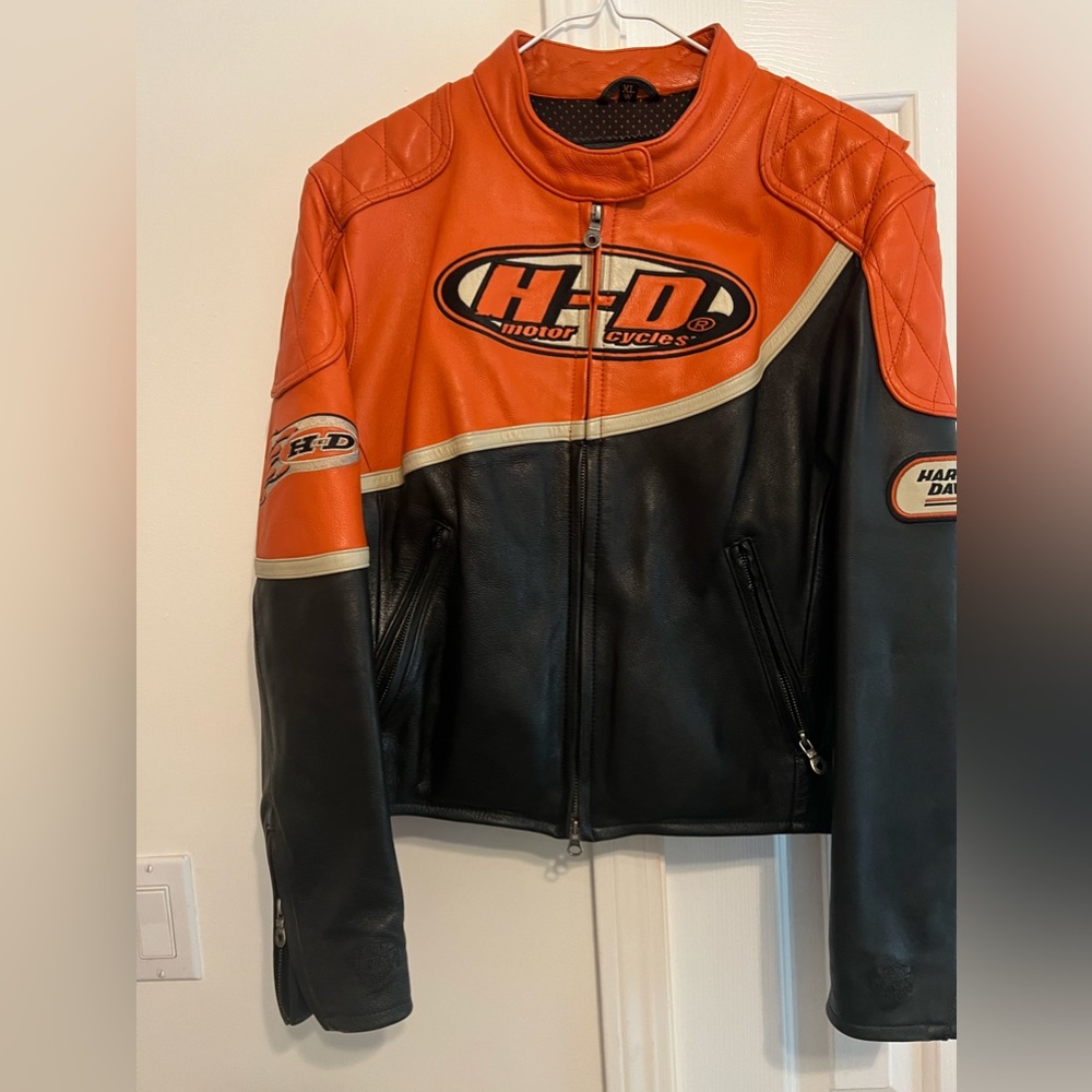 Harley Davidson Womens XL Speed Black Orange Leather Jacket 98144-04VW